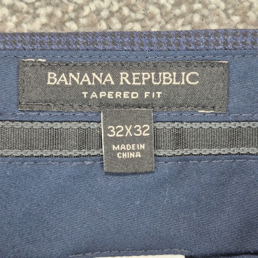 Banana Republic Dress Pants Mens 32x32 Blue Black Houndstooth Wool Tapered Fit